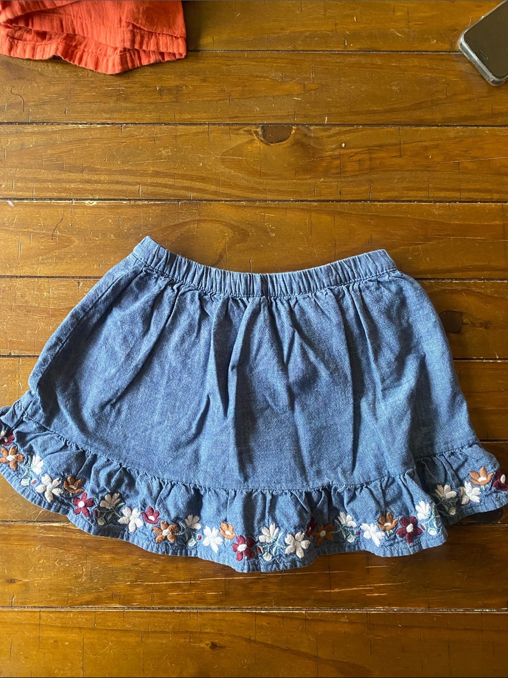 Gymboree Denim Skirt with Multicolor Floral Embroidery